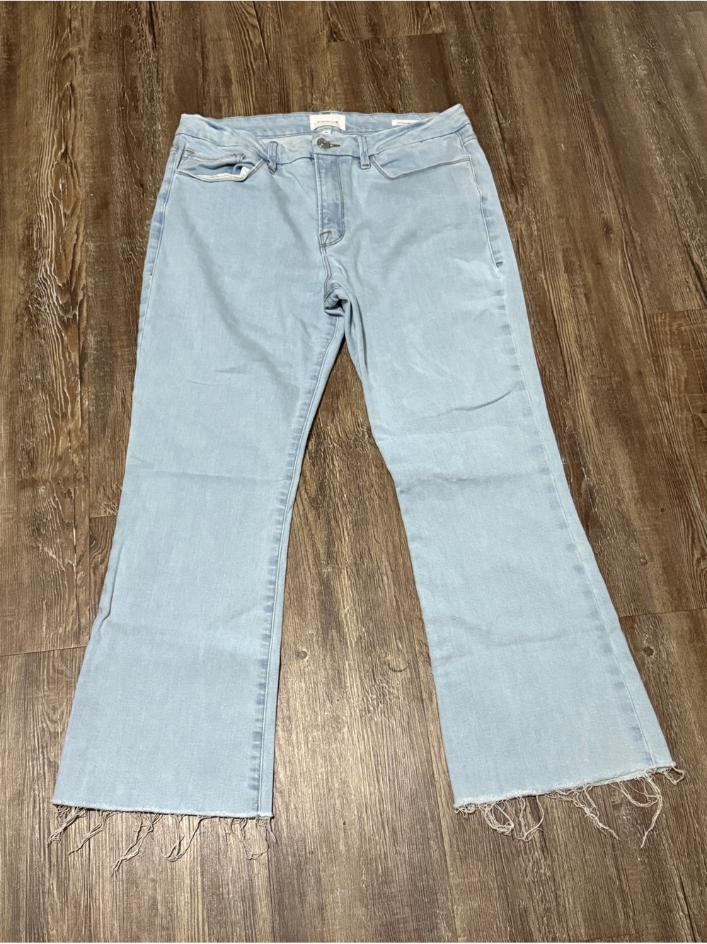 Frame Le Crop Mini Boot Jeans Women's 31 Frayed Hem in Atwood Wash Denim